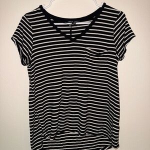 Black & White Striped V-Neck Women's Tee